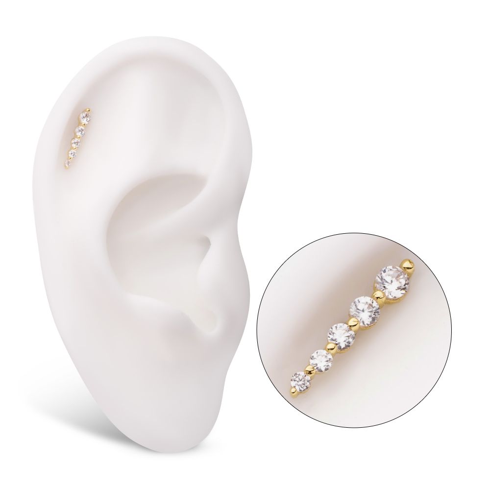 14Kt Yellow Gold Threadless Graduated Prong Set Round Gem 5-Cluster Top