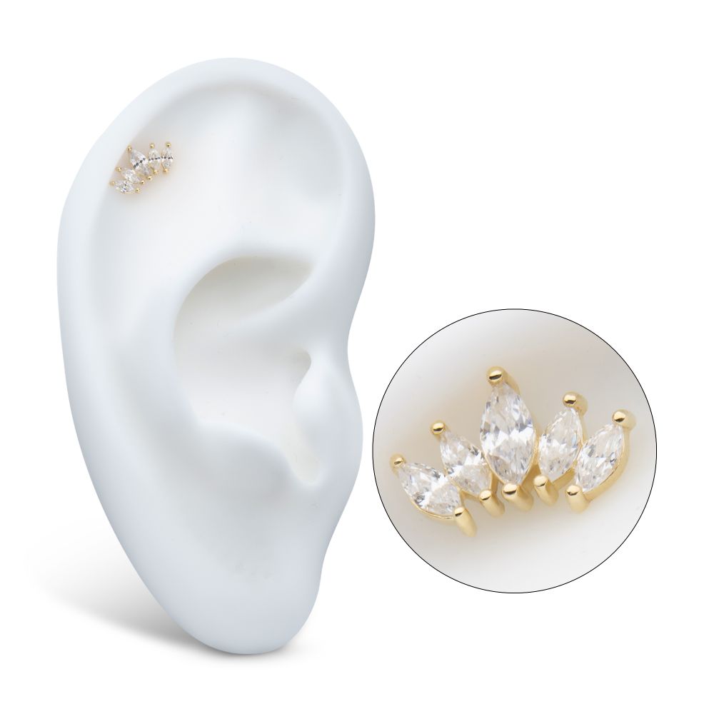 14Kt Yellow Gold Threadless Prong Set Marquise Gem Cluster Fan Shape Top