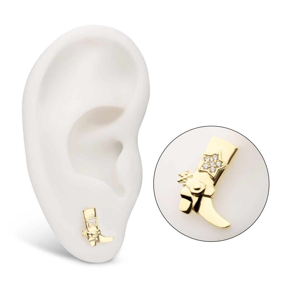 14Kt Yellow Gold Threadless Cowboy Boot Top with Inlayed Pave Gem Star