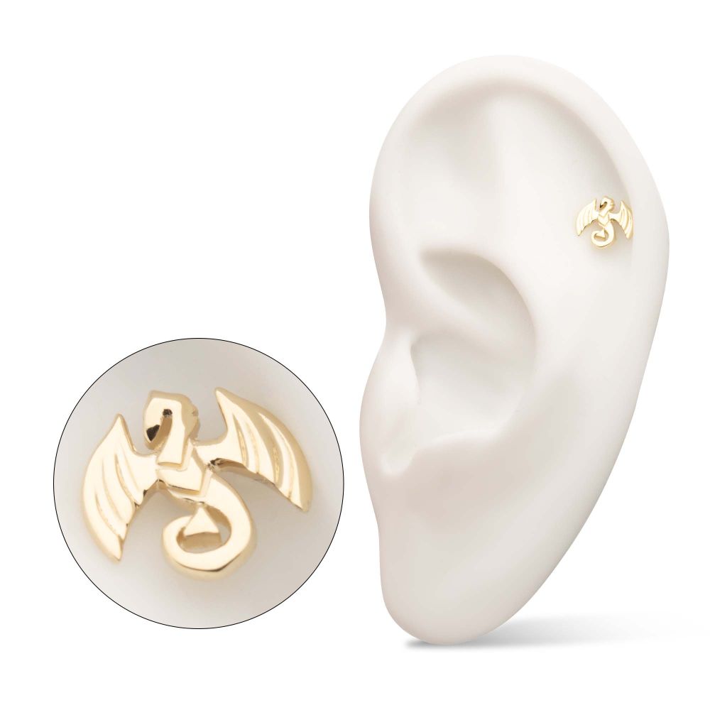 14Kt Yellow Gold Threadless Winged Dragon Top