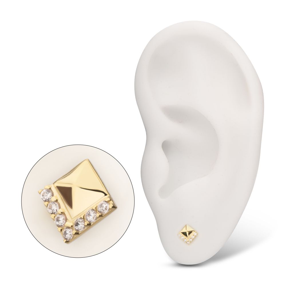 14Kt Yellow Gold Threadless Rhombus with V-Cluster Prong Set Gem Top