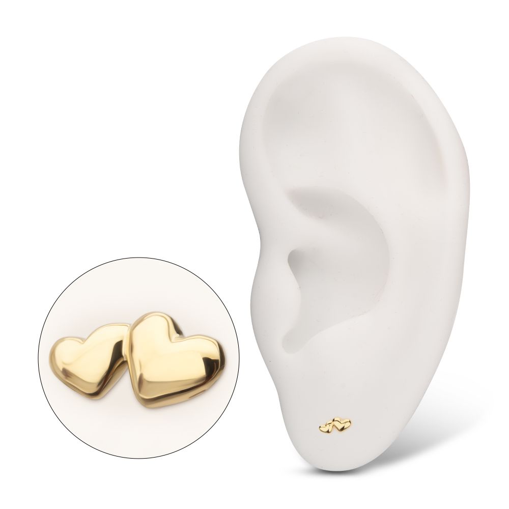 14Kt Yellow Gold Threadless Double Puffy Heart Top