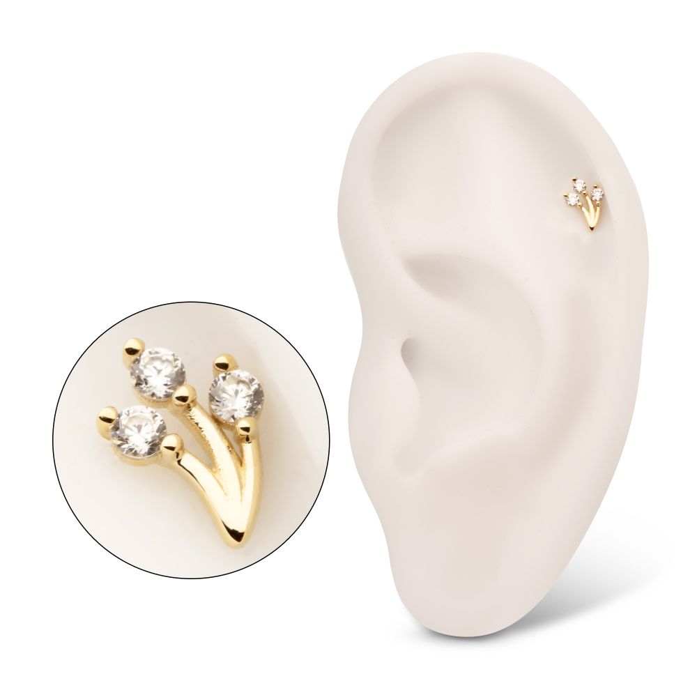 14Kt Yellow Gold Threadless Prong Set Gem Vine Top