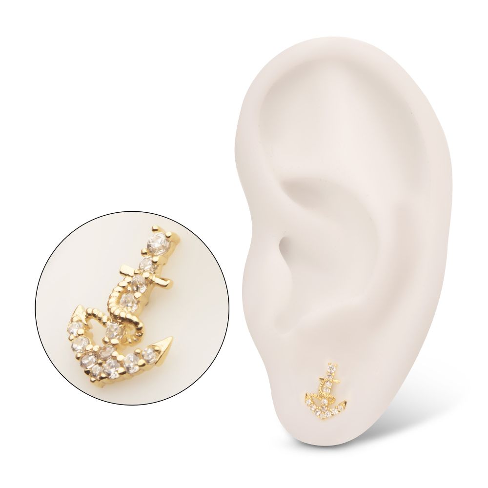 14Kt Yellow Gold Threadless Pave Gem Anchor Top