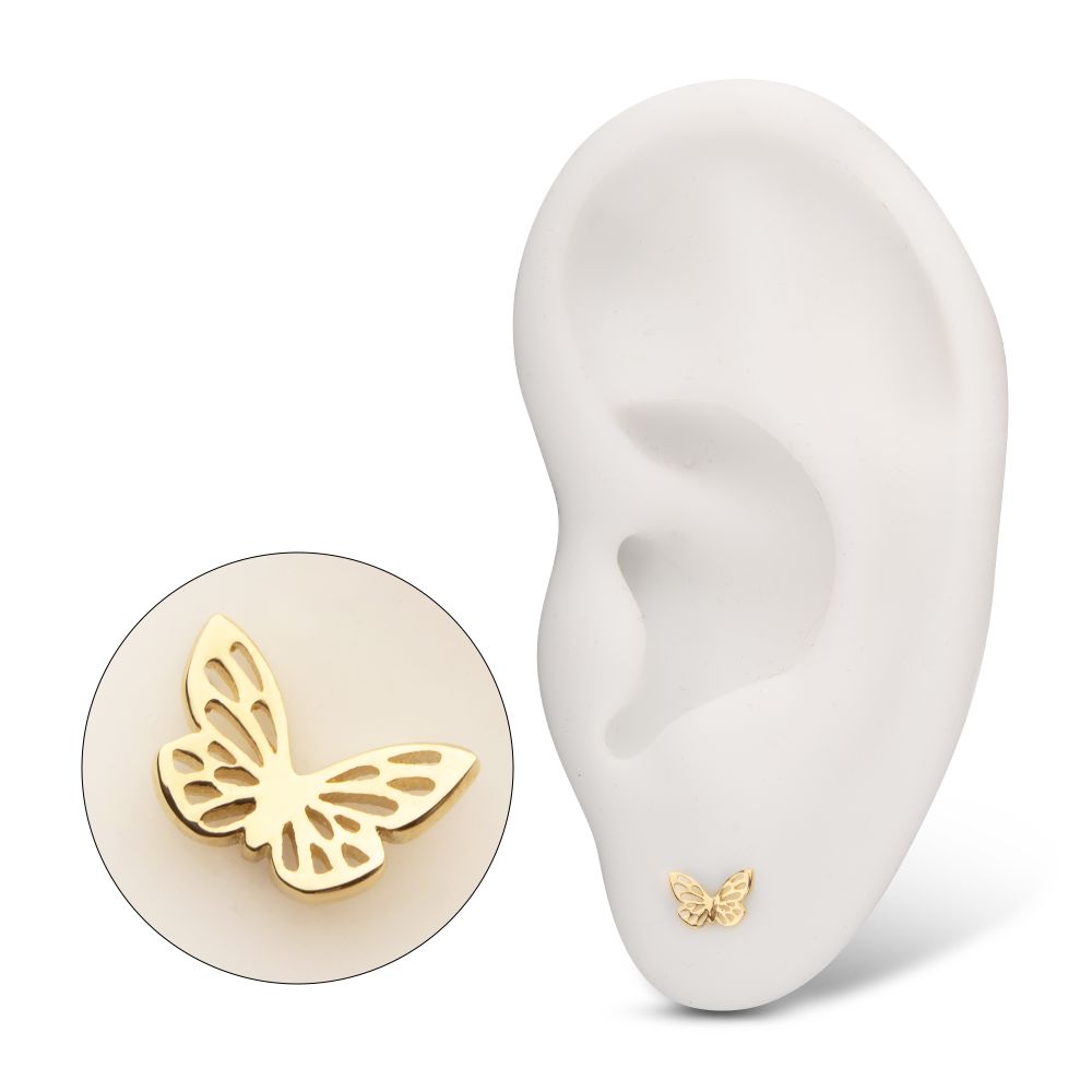 14Kt Yellow Gold Threadless Cut Out Butterfly Top