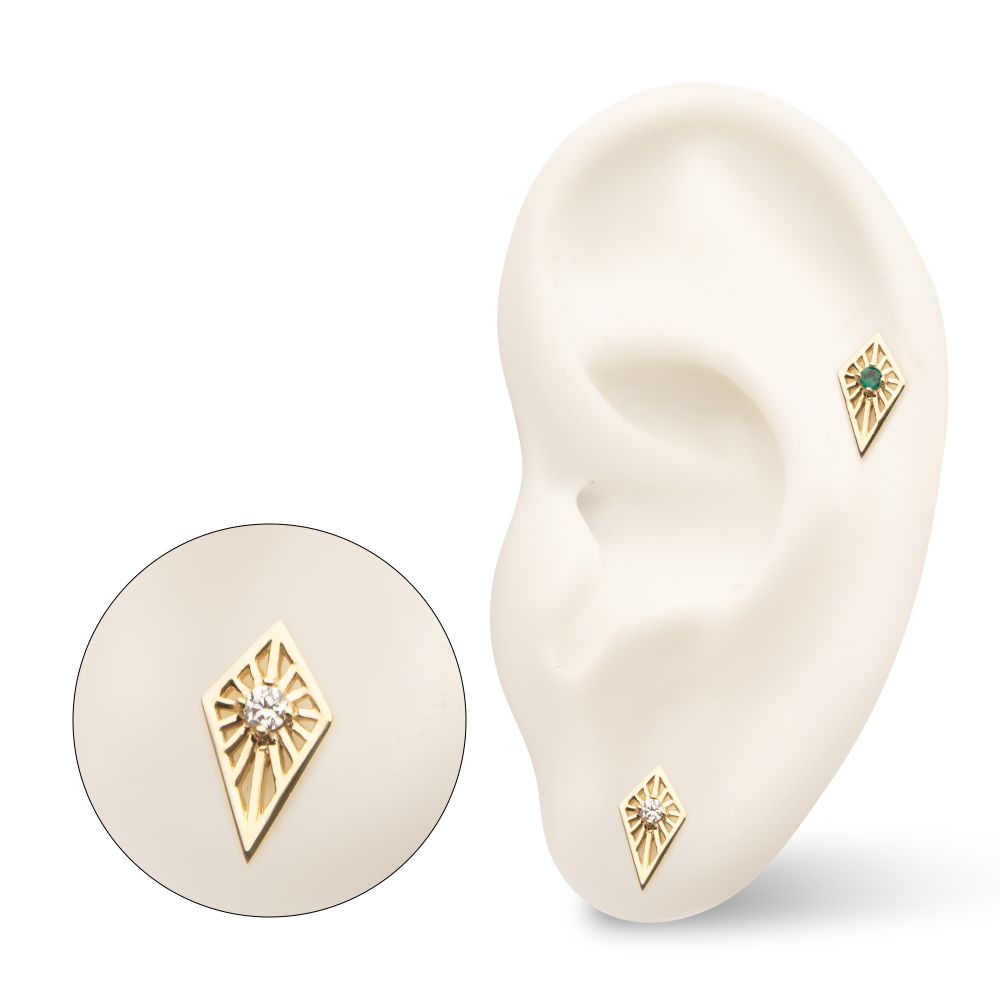 14Kt Yellow Gold Threadless Prong Set Round CZ Gem on a Radiant Kite Shape Top