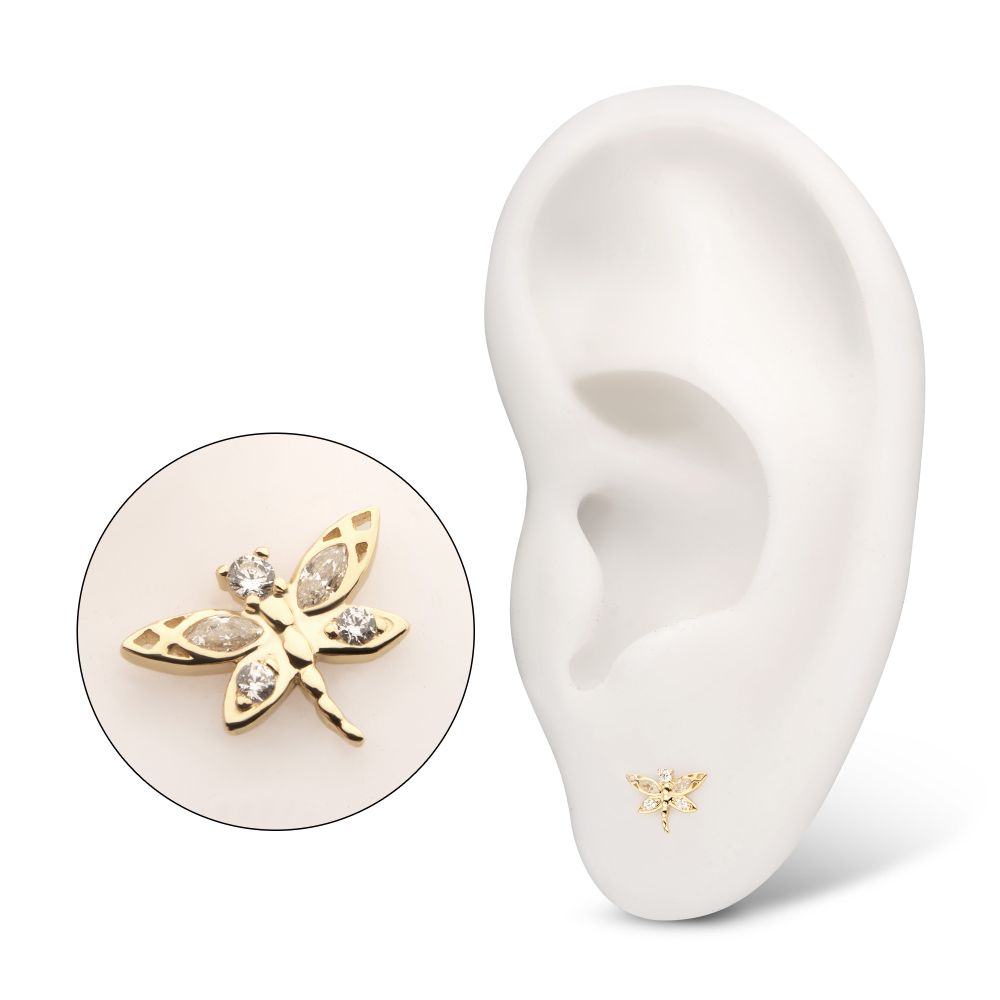 14Kt Yellow Gold Threadless Marquise Wing Dragonfly Top