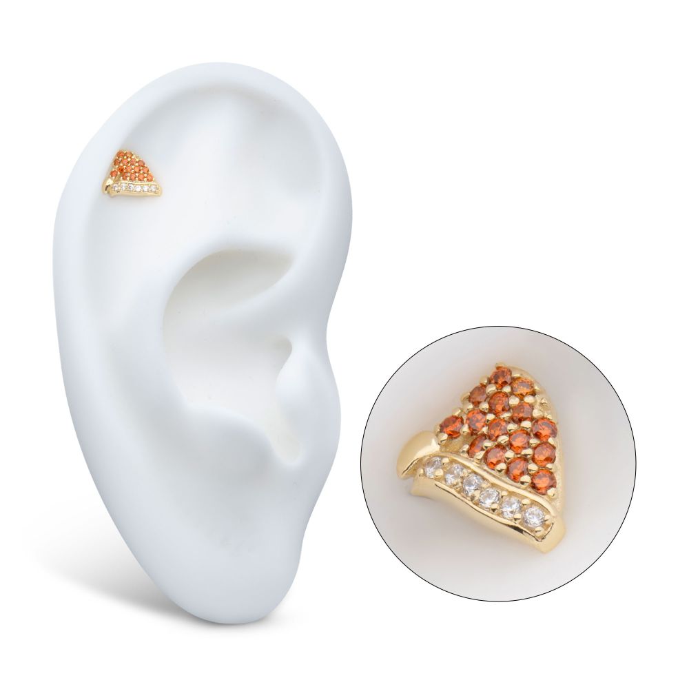 14Kt Yellow Gold Threadless Pave Set Garnet & Clear Gem Santa Hat Top