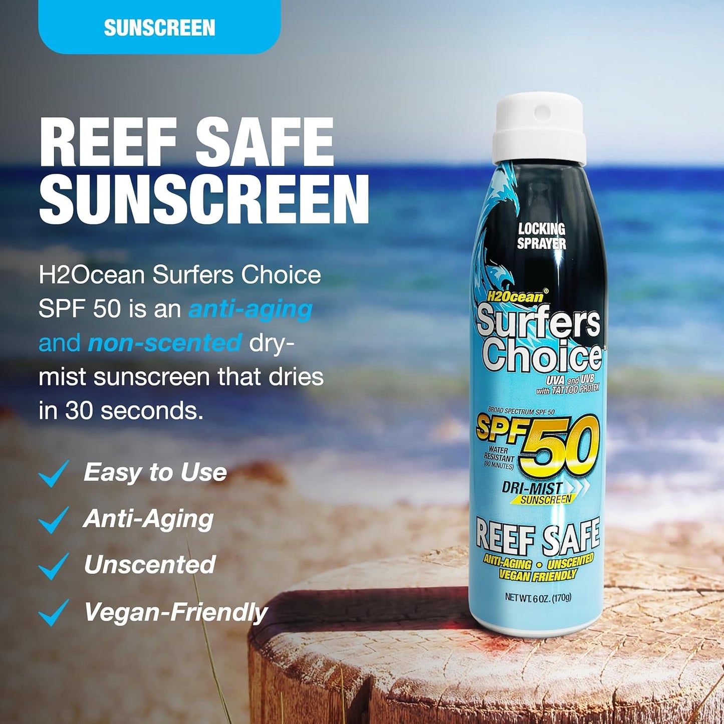 H2Ocean Surfer’s Choice SPF 50 Reef Safe Sunscreen Spray