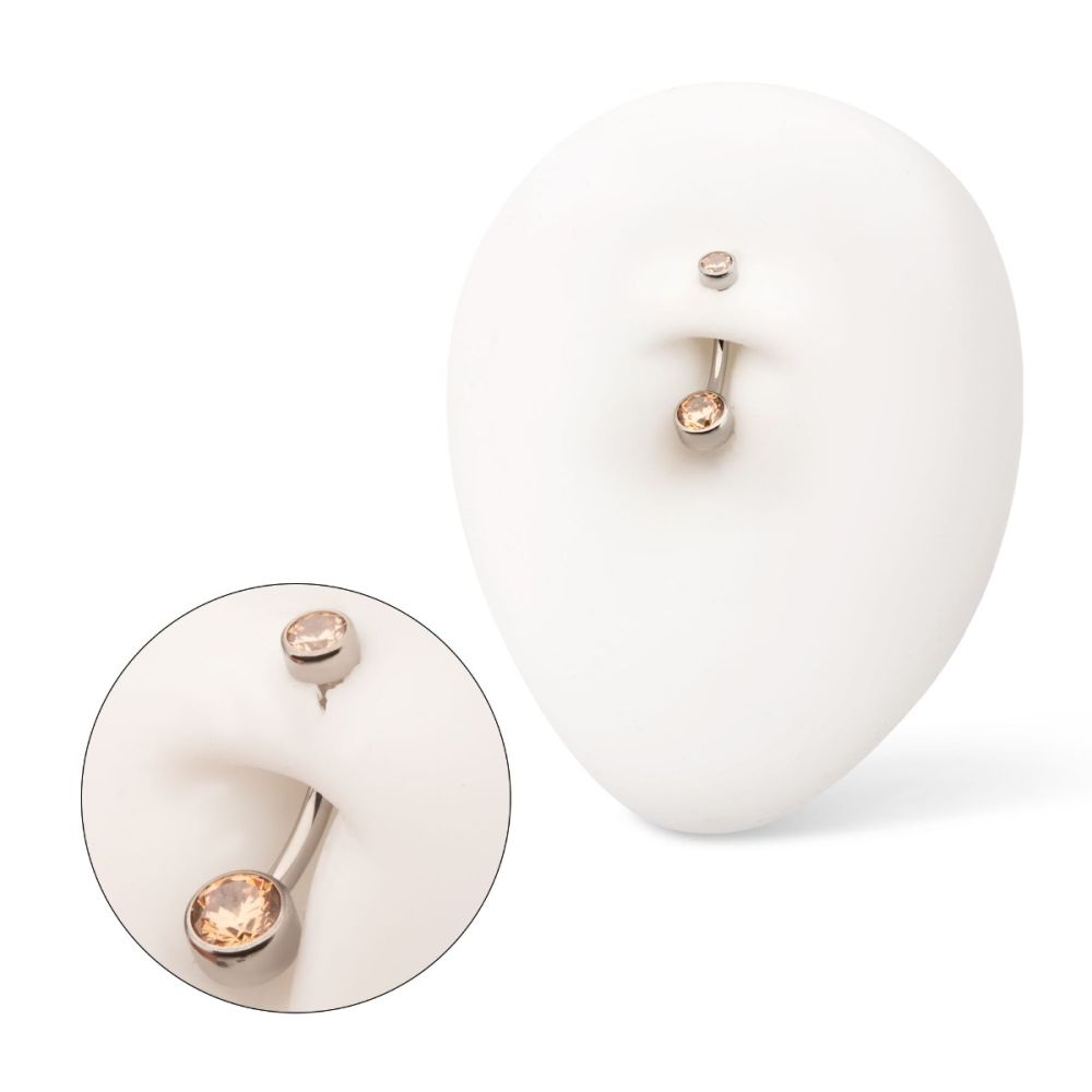 Titanium Internally Threaded Double Bezel Round with Smooth Rounded Back & Fixed Bottom Navel