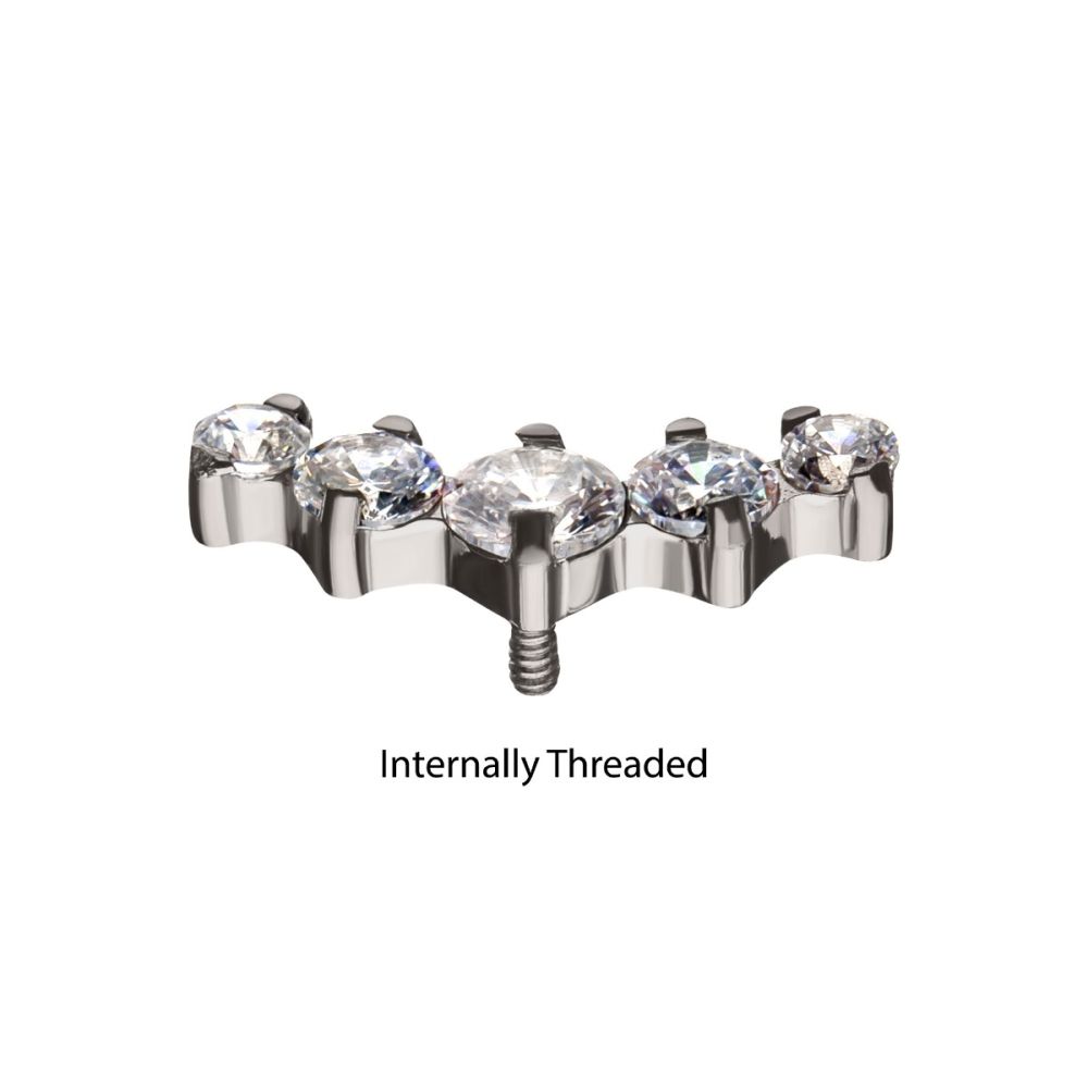 Titanium Internally Threaded 5-Prong Set CZ/Swarovski Crystal Cluster Tops