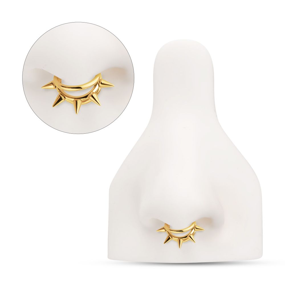 24Kt Gold PVD Titanium Five-Spiked Open Stack Triple Hoop Hinged Segment Clicker