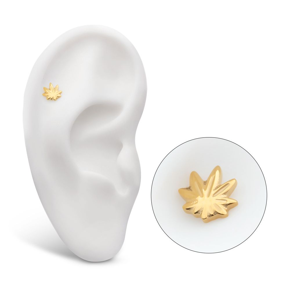 24Kt Gold PVD Titanium Internally Threaded Pot Leaf Top