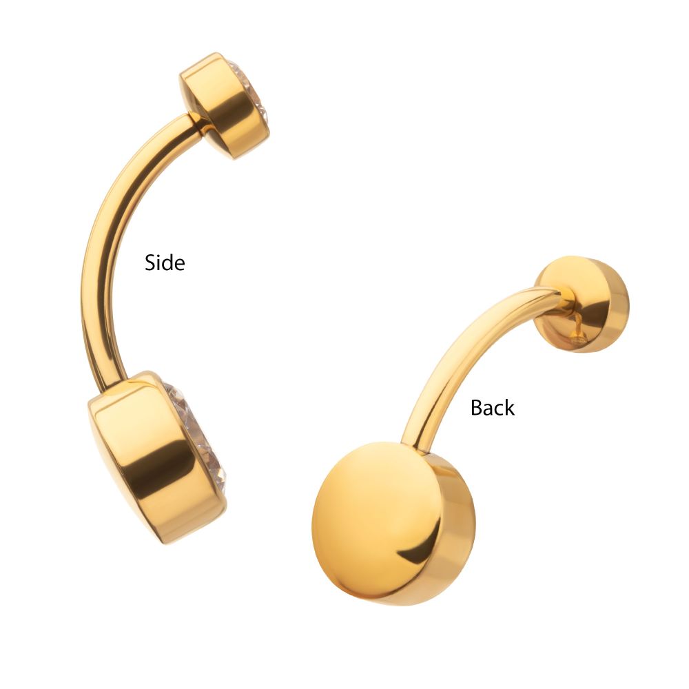 24Kt Gold PVD Titanium Internally Threaded Double Bezel Round with Smooth Rounded Back & Fixed Bottom Navel