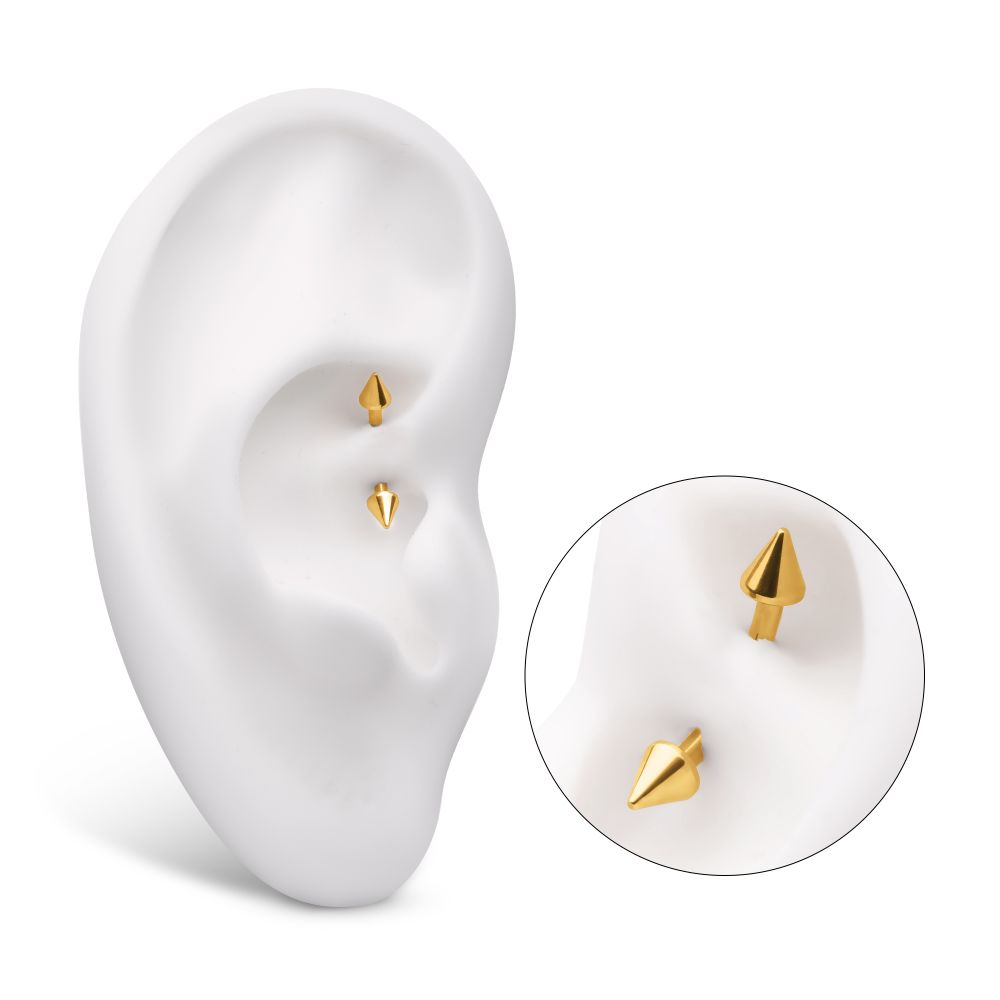 24KT Gold PVD Titanium Internally Threaded Spike End Curved Barbell