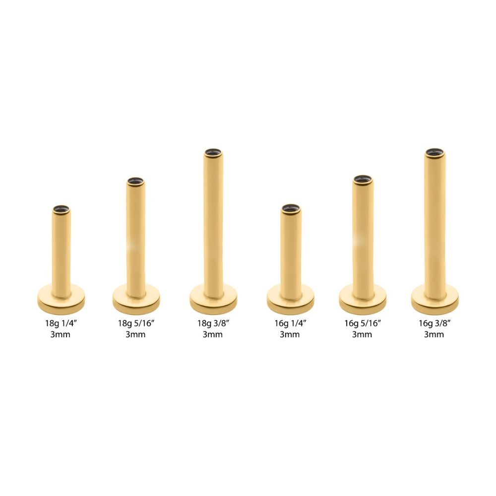 24KT-Gold PVD Titanium Internally Threaded Micro Labret Pin with 3mm Base