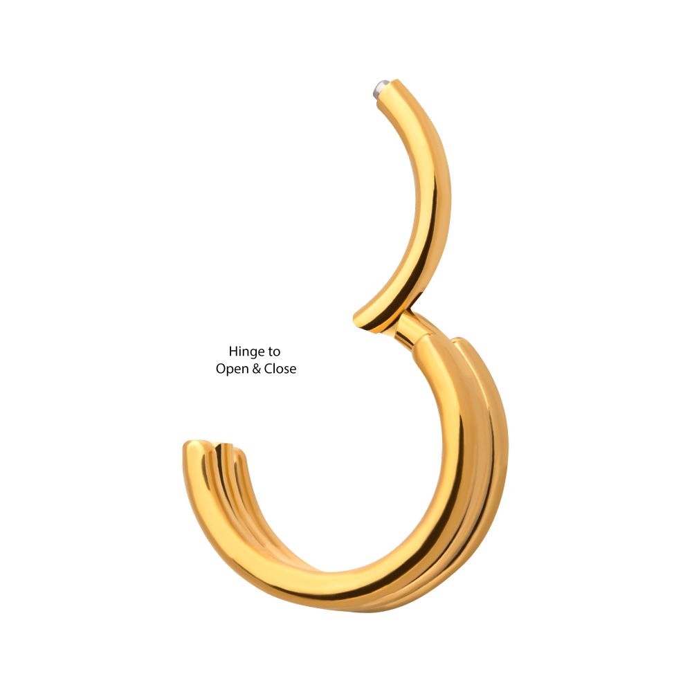24KT Gold PVD Titanium Triple Stack Design Side Facing Hinged Segment Clicker
