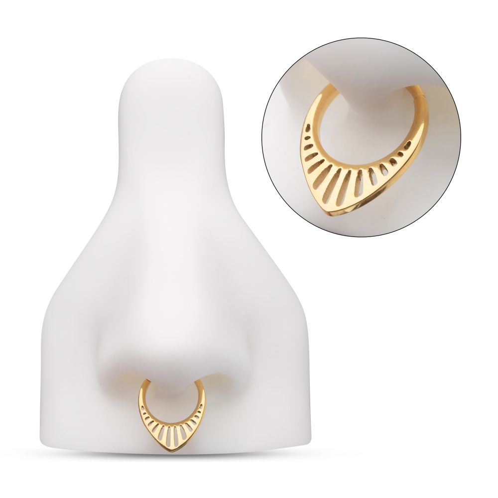 24Kt Gold PVD Titanium Linear Outline Teardrop Shape Front Facing Hinged Segment Clicker