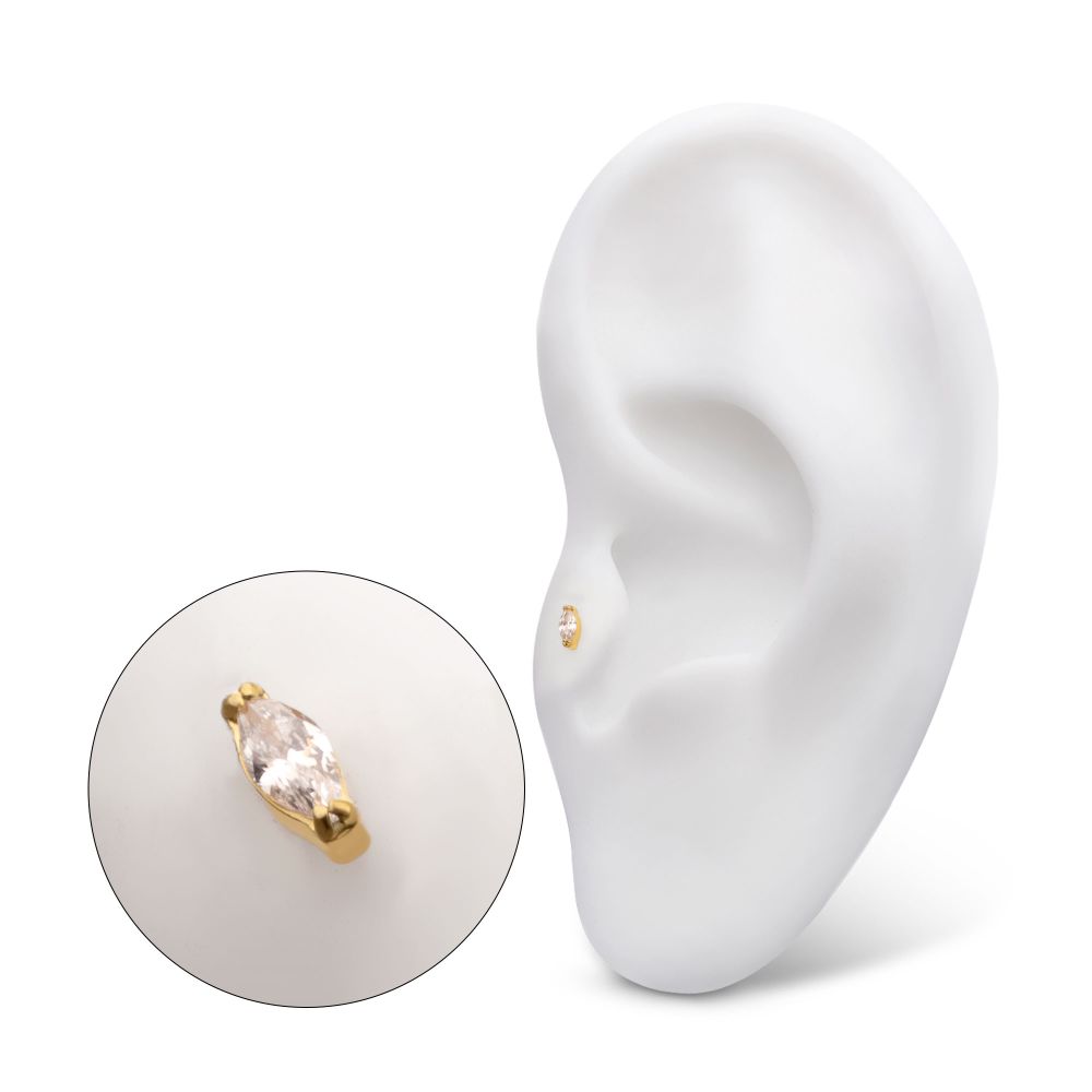 24Kt Gold PVD Titanium Threadless V-Prong Marquise CZ Gem Top