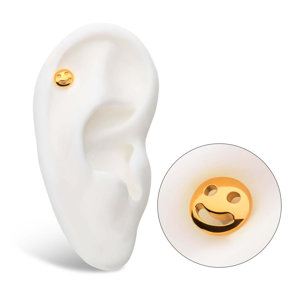 24Kt Gold PVD Titanium Threadless Smiley Face Emoji Top