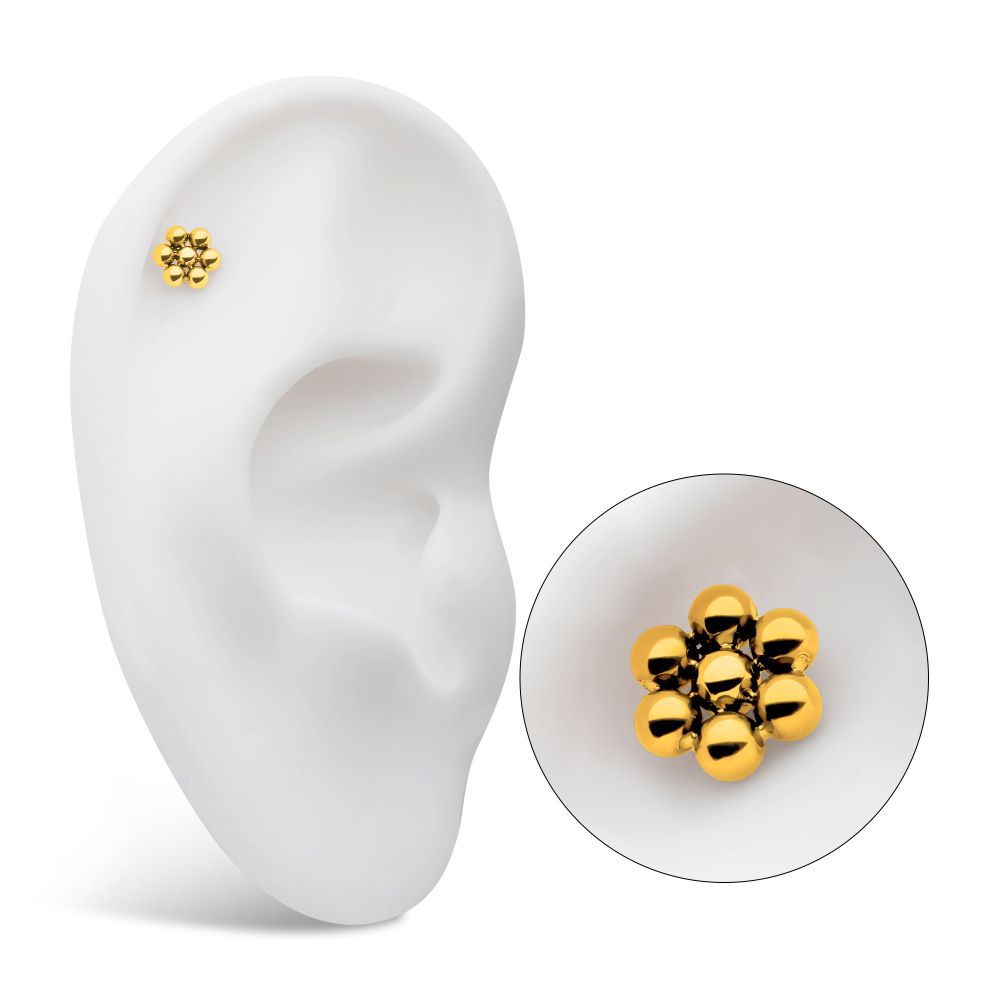 24Kt Gold PVD Titanium Threadless 7 Beads Hexagon Shape Top