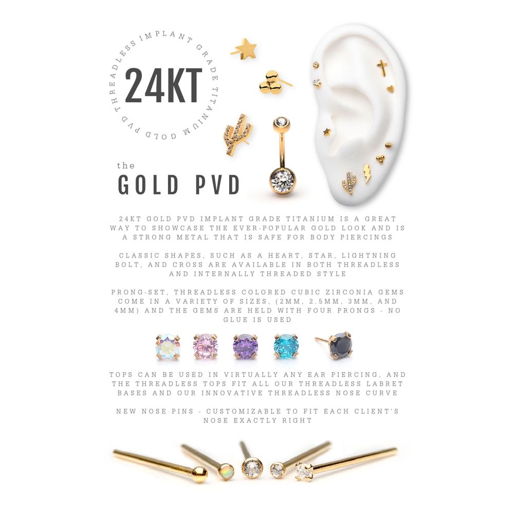 24Kt Gold PVD Titanium Threadless Trinity Ball Top