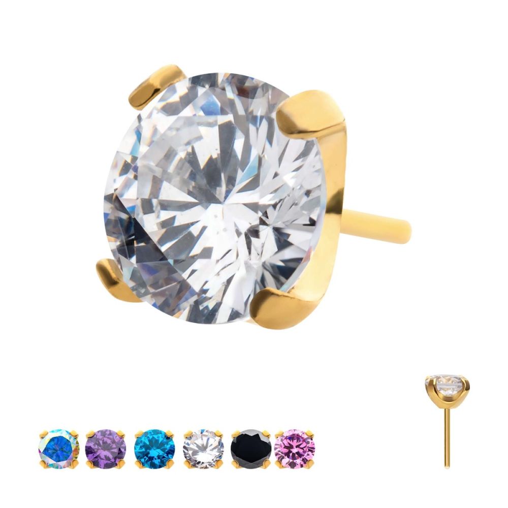 24K Gold PVD Titanium Threadless Top with CZ Gem | Z Edge Piercing