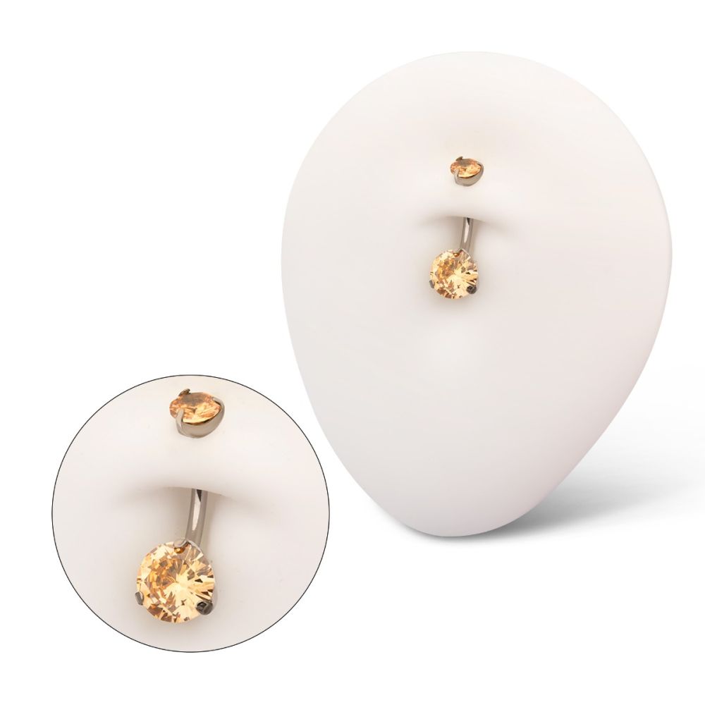 Titanium Internally Threaded Double 3-Prong Round Gem Fixed Bottom Navel