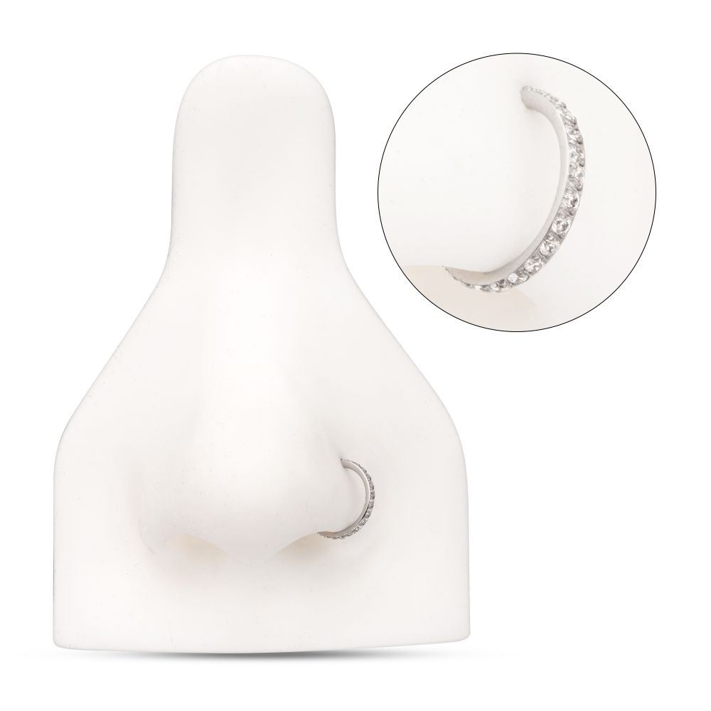 Platinum PVD Titanium 1mm CNC Set Full Clear CZ Eternity Gem Side Facing Hinged Segment Clicker