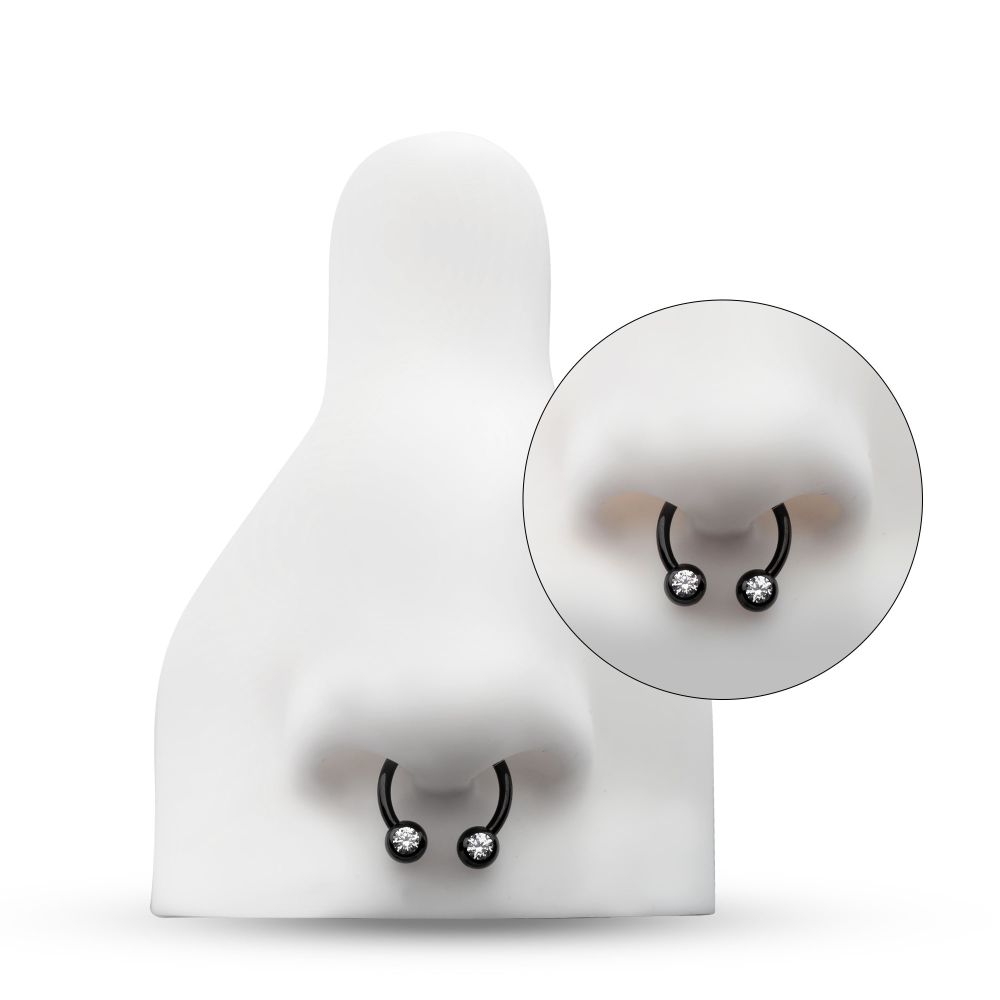 Black PVD Titanium Internally Threaded Forward Facing Bezel Set Round Gem Circular Barbell