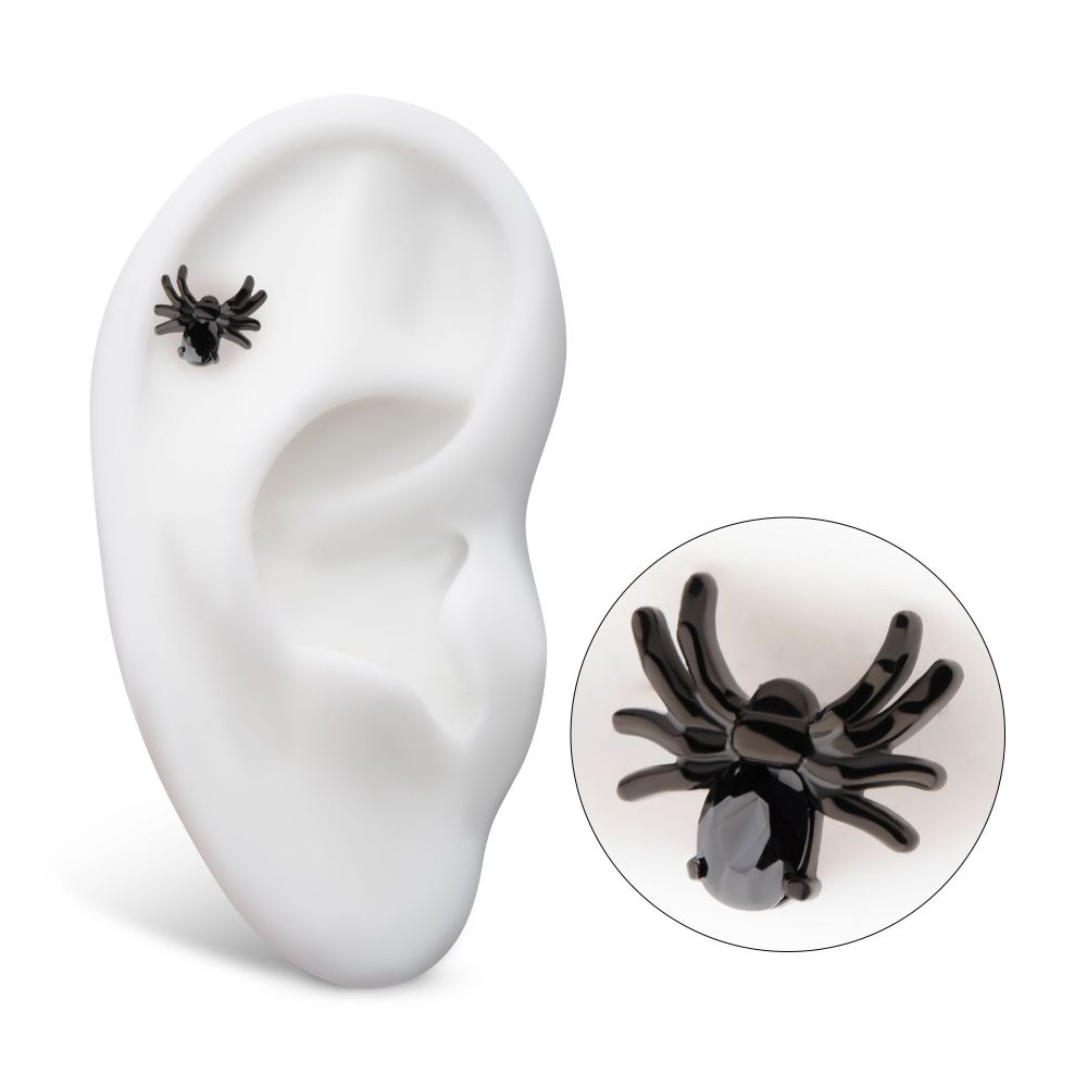 Black PVD Titanium Threadless Prong Set Oval Gem Spider Top