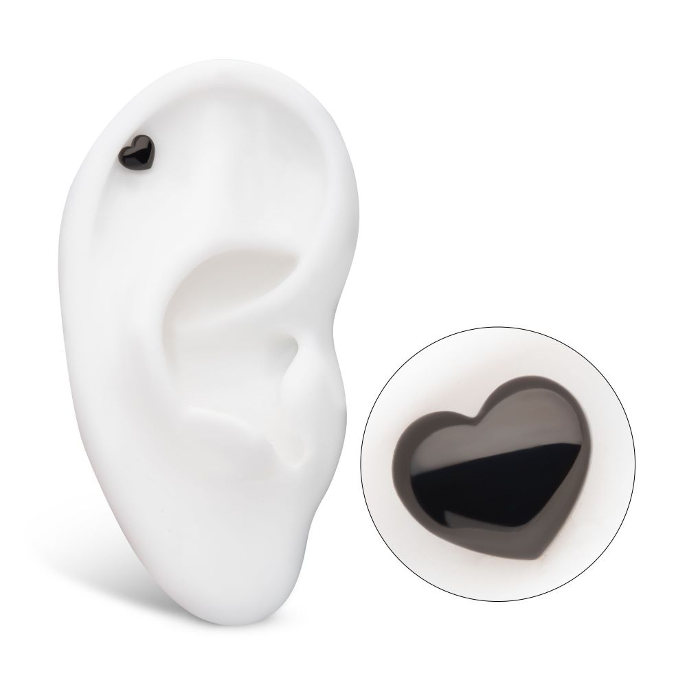 Black PVD Titanium Threadless Puffed Heart Top