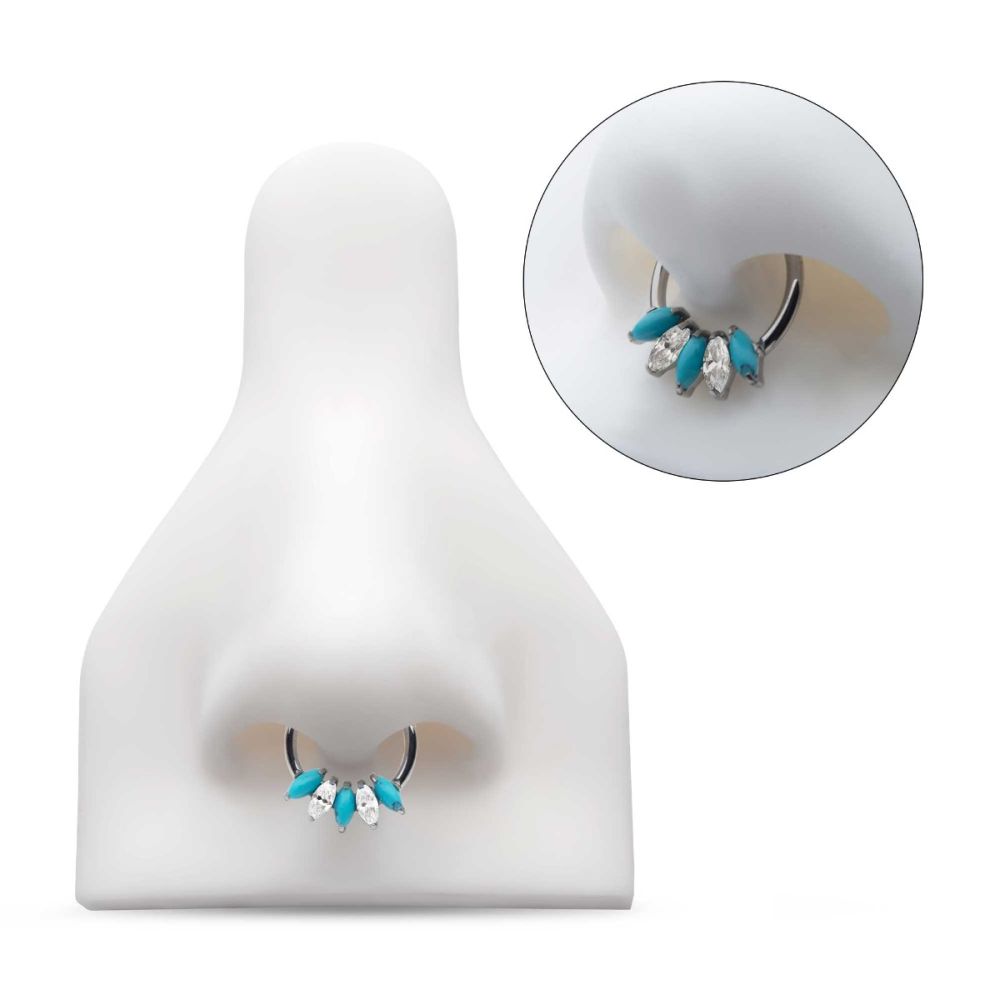 Titanium 5-Cluster Marquise CZ/Stone Front Facing Hinged Segment Clicker