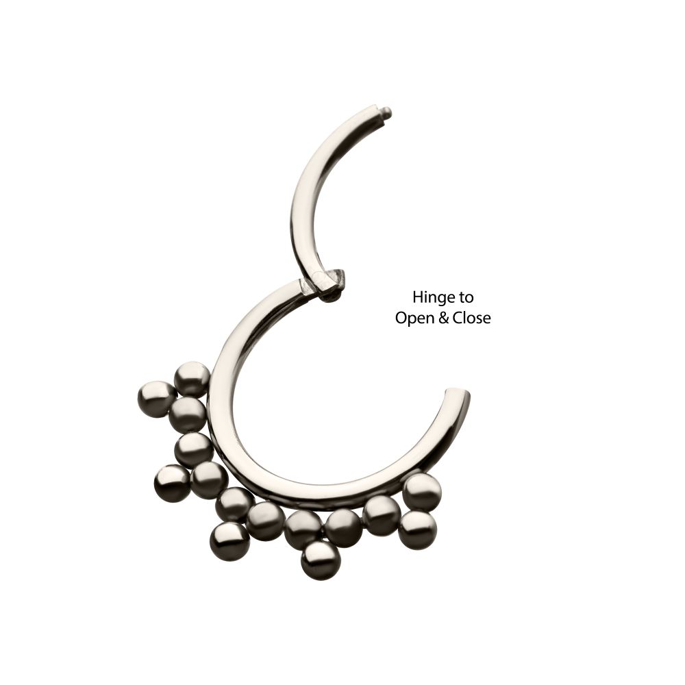 Titanium with 5 Cluster Trio Beads Front Facing Hinged Segment Clicker