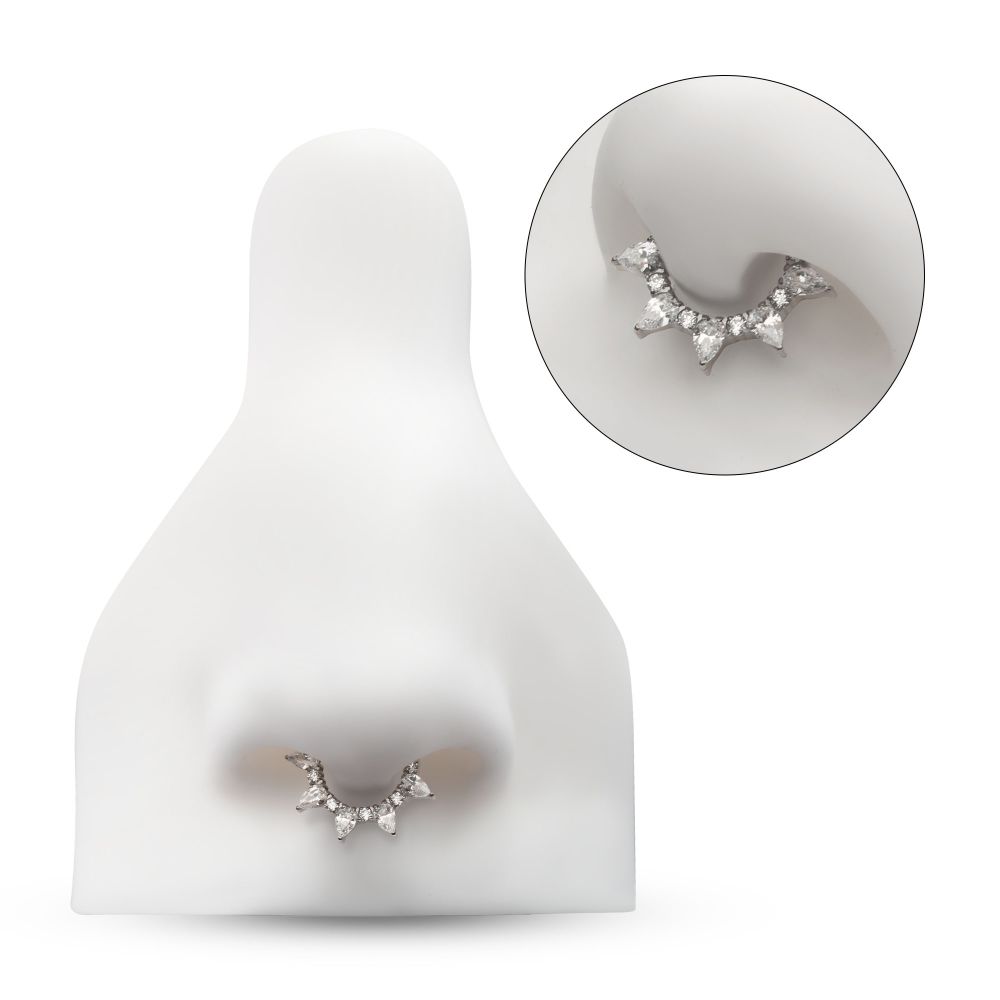 Titanium Clustered Prong Set Round & Teardrop CZ Front Facing Hinged Segment Clicker