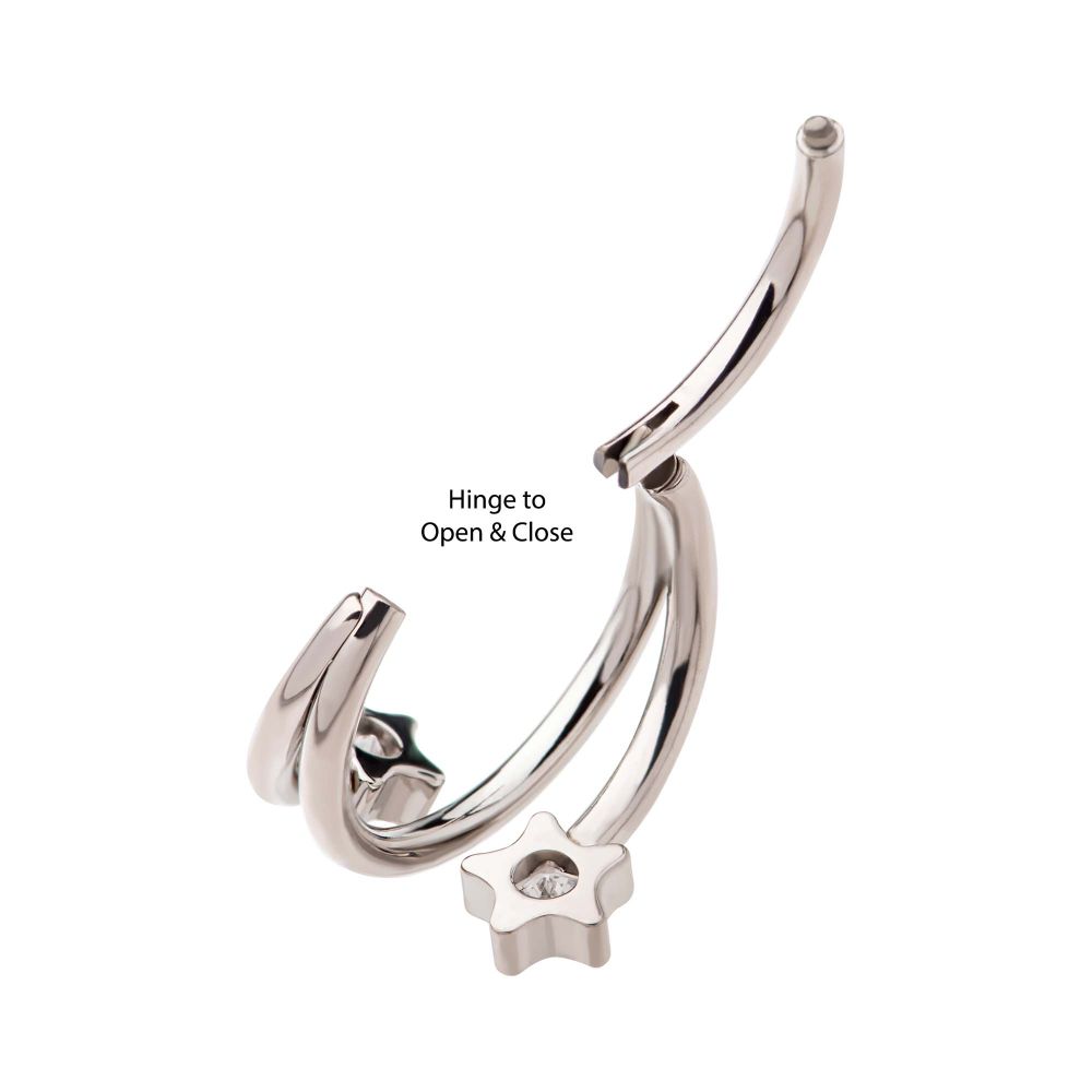 Titanium Double Ended Twist Side Facing Hinged Segment Clicker with Star CZ