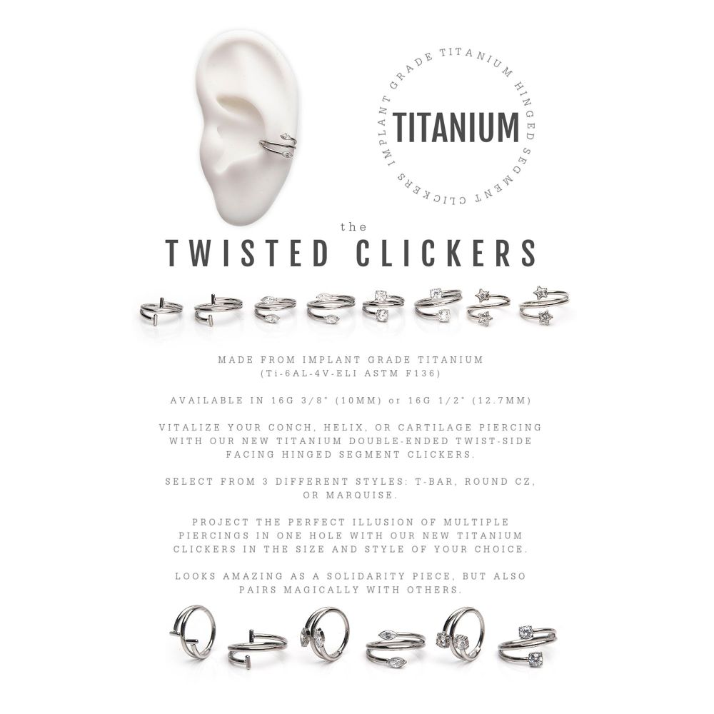 Titanium Double Ended Twist Side Facing Hinged Segment Clicker with T-Bar