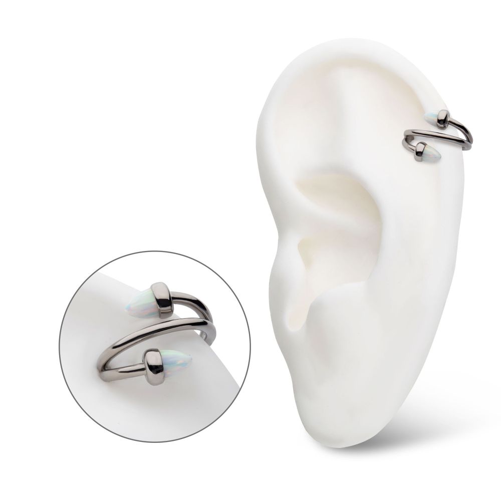 Titanium Double Ended Twist Side Facing Hinged Segment Clicker with Spike White Opal