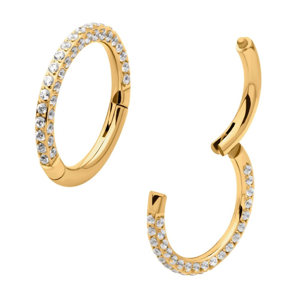 24Kt Gold PVD Titanium 3-Row Pave Set 0.8mm Round Gem Hinged Segment Clicker