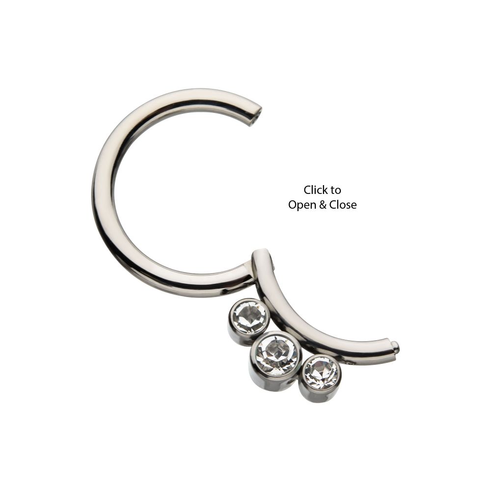 Titanium Petite 3 Bezel Set Swarovski Crystal Set On Hinged Segment Clicker
