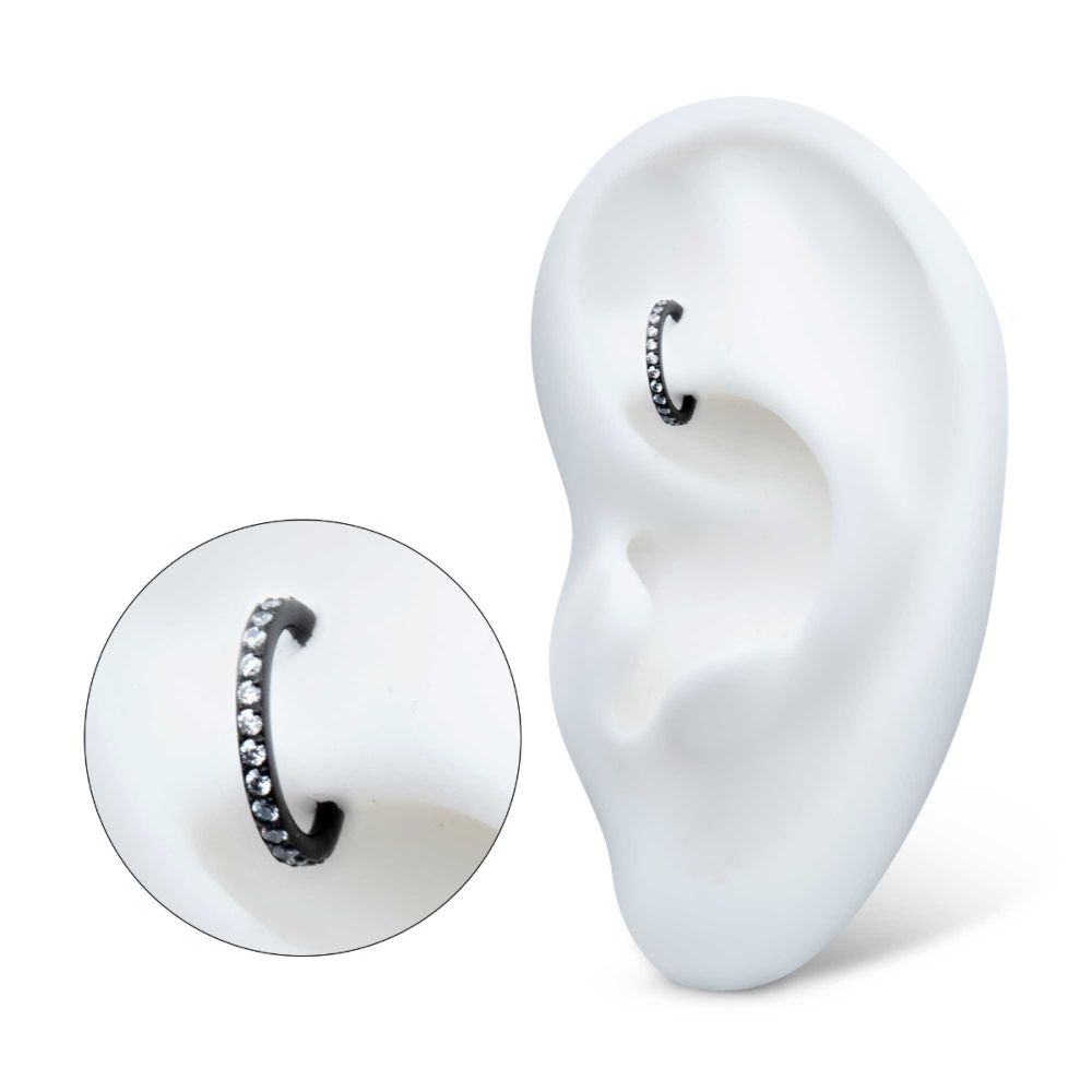 Black PVD Titanium Oval Shape with CNC Set Full Clear CZ Hinged Segment Clicker