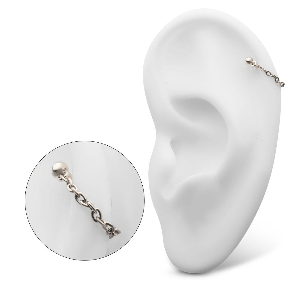 Solid Titanium Dangle Chain on a One Side Threadless, One Side Fixed Bar with Ball ends