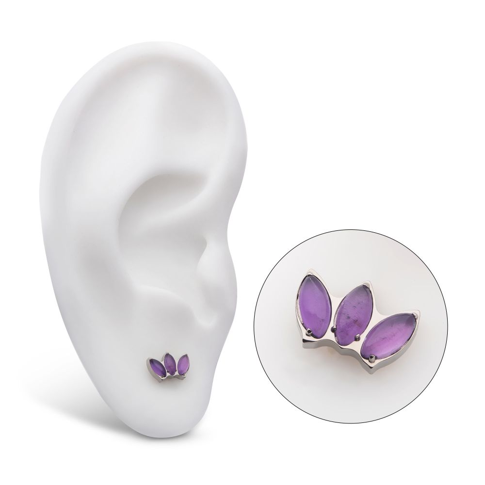 Titanium Internally Threaded with Prong Set 3-Cluster Marquise Stones Fan Shape Top