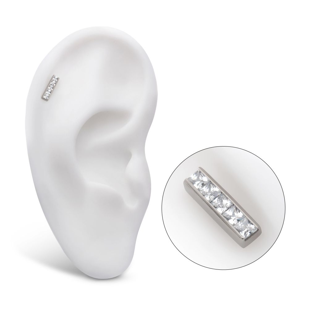 Titanium Internally Threaded with CNC Set Clear CZ 5-Cluster Bar Top