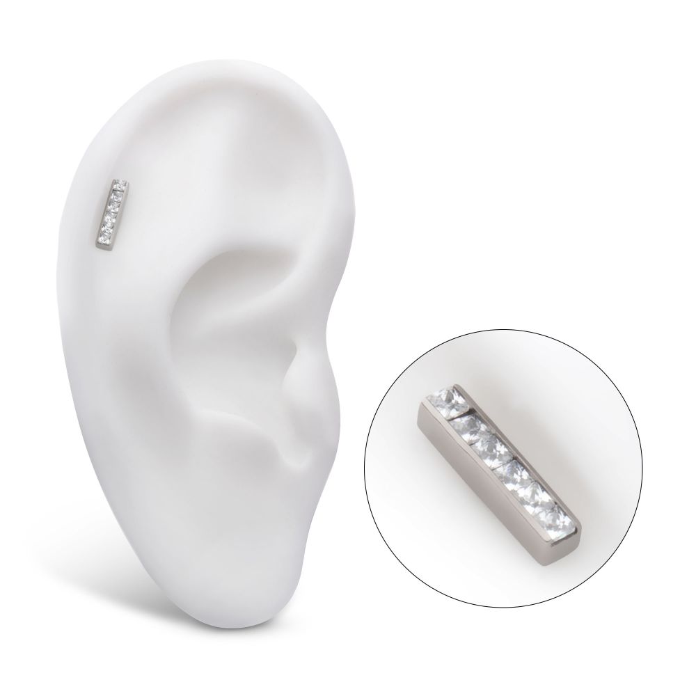 Titanium Internally Threaded with CNC Set Clear CZ 6-Cluster Bar Top