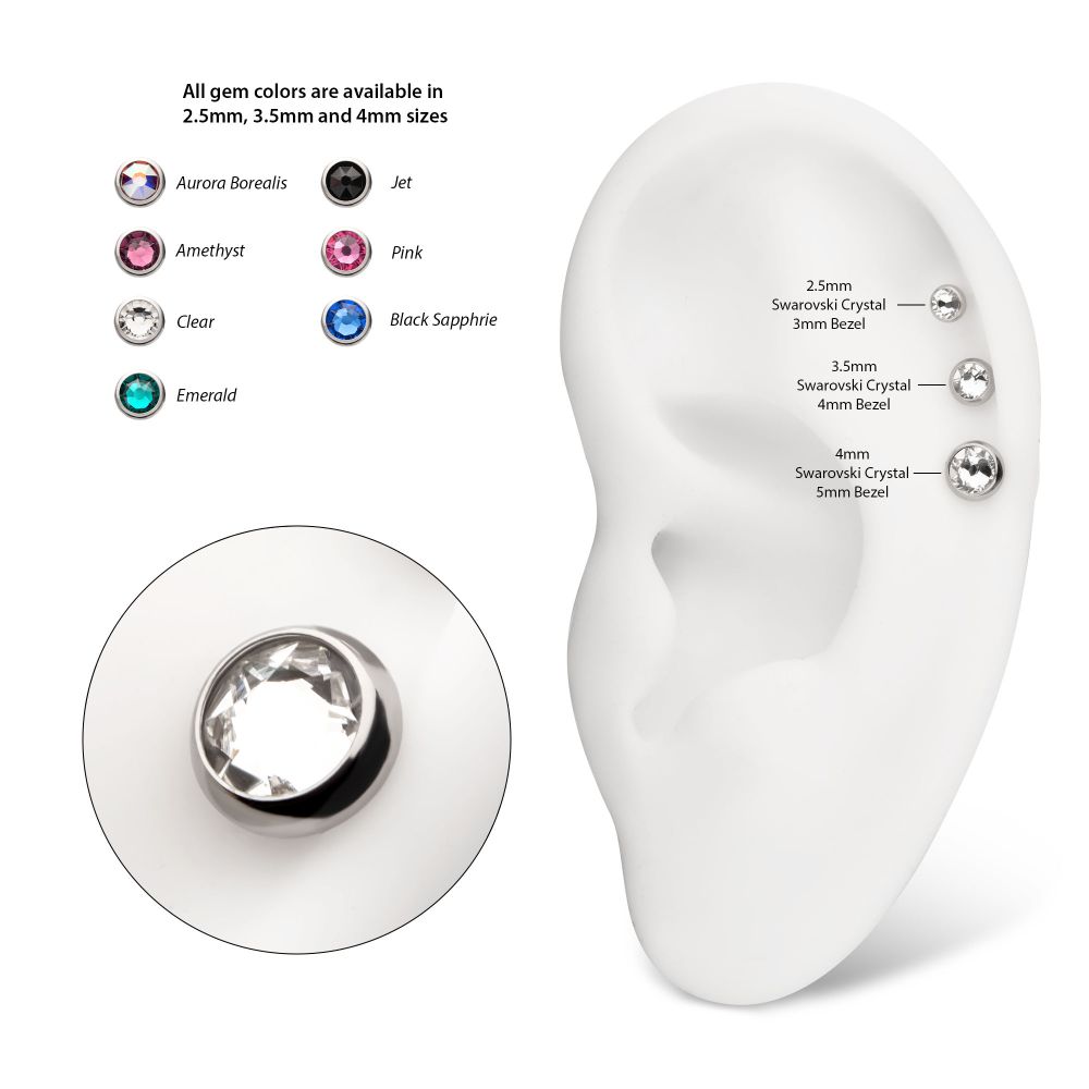 14g Titanium Internally Threaded Low Profile Bezel Set Swarovski Crystal Dermal Top