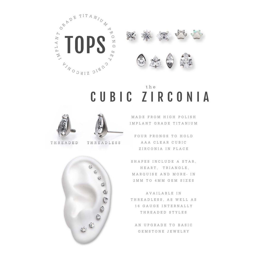 Titanium Internally Threaded with Prong Set CZ Star Shape Top