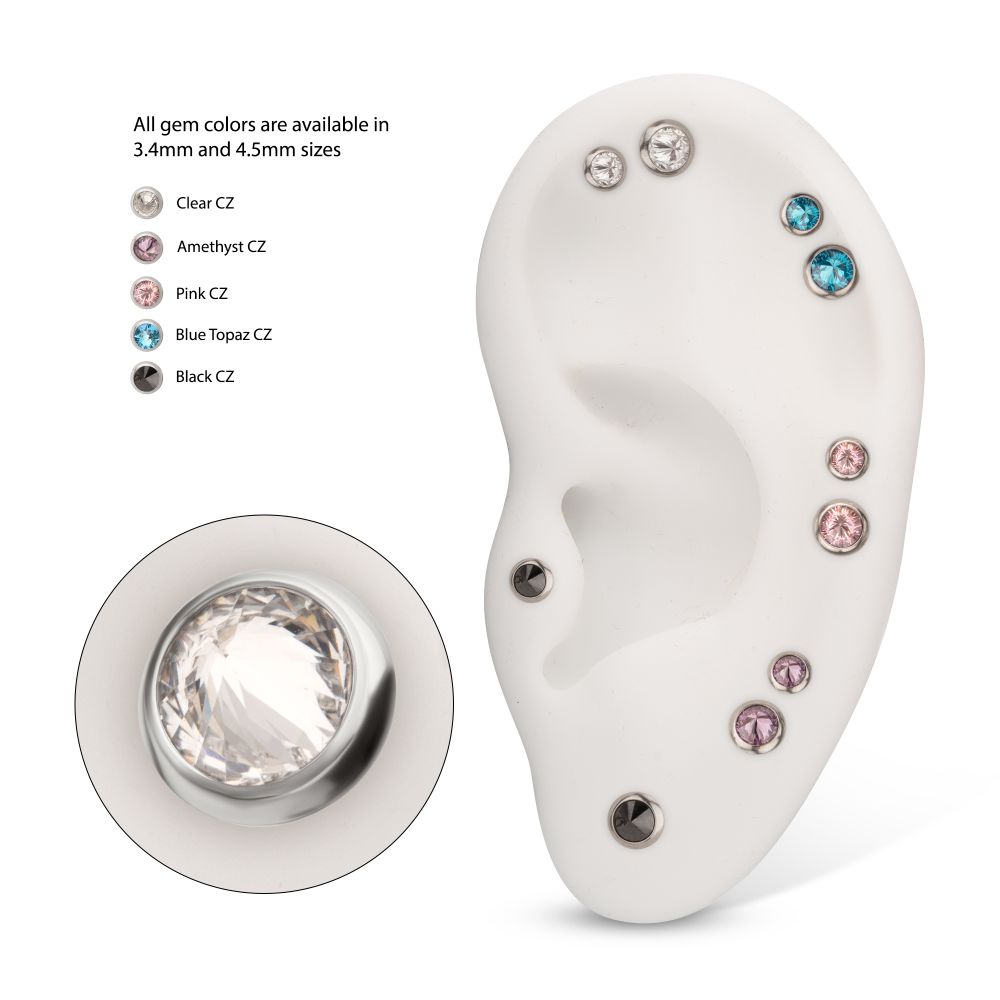 16g Titanium Internally Threaded Round Bezel Set Inverse Gem Top