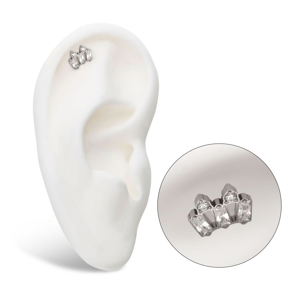 Titanium Internally Threaded with Alternating Baguette & Round CZ Cluster Top