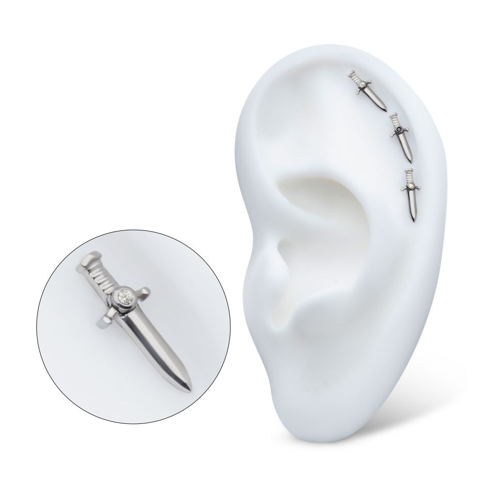 Titanium Internally Threaded with Bezel Set 1mm CZ Dagger Top